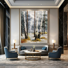 Load image into Gallery viewer, “Winter Birch Forest Scene” - Grey, White, Brown Landscape Art on Canvas DKH1276