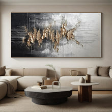 Load image into Gallery viewer, Silver - Gold Textured Streaks Art for Luxury Hotel Lobby & Modern Penthouse LargeART0864