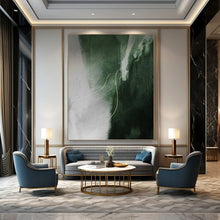 Load image into Gallery viewer, “Green and Grey with Golden Lines” - Green, Grey, Gold Abstract Art on Canvas DKH1209