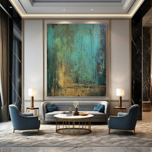 Load image into Gallery viewer, “Teal and Gold Textured Abstract” - Teal, Gold Abstract Art on Canvas DKH1194