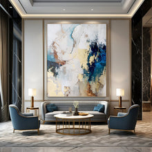 Load image into Gallery viewer, “Blue - Beige Abstract Harmony” Abstract Painting on Canvas, Coastal Home Decor DKH1018