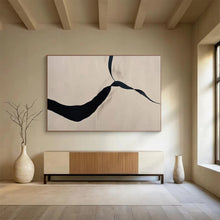 Load image into Gallery viewer, Abstract Painting on Canvas: Black - Ribboned White Canvas - “Elegant Trails” DKH589
