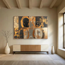 Load image into Gallery viewer, Hand - painted Black and Gold Circular Patterns Acrylic Art for Stylish Boutique Entrances LargeART1716