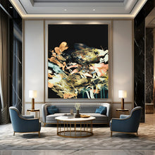 Load image into Gallery viewer, “Midnight Blooms” - Black background, colorful, expressive floral brushstrokes DTP171