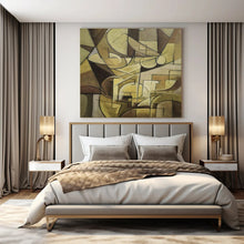 Load image into Gallery viewer, Brown Geometric Cubist Abstract Painting, Ideal for Retro Study & Art Gallery LargeART1430