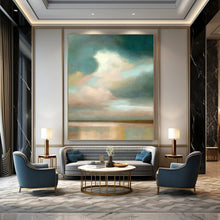 Load image into Gallery viewer, “Softly Painted Sky and Water Horizon” - Muted Blue, Pink Landscape Art on Canvas DKH1357