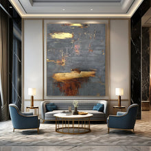 Load image into Gallery viewer, Gray - Gold Abstract Textured Art, Ideal for Sophisticated Office & Luxury Living Room LargeART1999