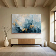 Load image into Gallery viewer, Hand - painted Oversized Blue - Gray Abstract with Gold Accents Acrylic Art for Sophisticated Living Rooms LargeART1755