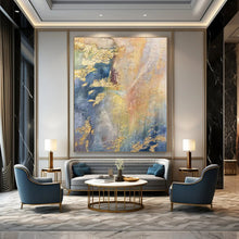 Load image into Gallery viewer, Gold & Blue Textured Abstract Painting, Ideal for Luxury Living Room & Art - Filled Office LargeART2113