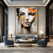 Load image into Gallery viewer, Abstract Expressionist Face Art, Gray - and - Orange Toned Painting for Edgy Bedroom & Artistic Lounge LargeART2215