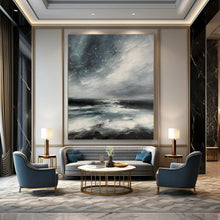 Load image into Gallery viewer, Mood Landscape Abstract Painting, Gray & Blue Ocean for Serene Bedroom LargeART2270