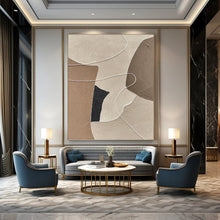Load image into Gallery viewer, “Neutral Tones & Lines” - Beige, Brown, Black, White Abstract Art on Canvas DKH1112
