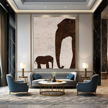 Load image into Gallery viewer, “Elephant Silhouette Textured Art” - Brown, White Abstract Art on Canvas DKH1329