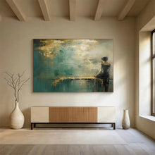 Load image into Gallery viewer, Woman by the Water in Teal and Gold Abstract acrylic painting DLZ087