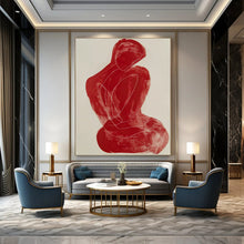Load image into Gallery viewer, Line - Art Abstract Figure Art, Red - Toned Minimalist Painting for Contemporary Bedroom & Art Gallery LargeART2228