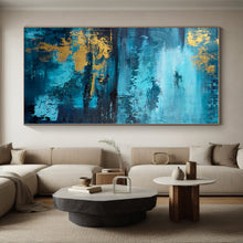 Load image into Gallery viewer, Large - Format Blue - Gold Lake Reflection Art for Lakeside Home & Luxury Hotel LargeART0446