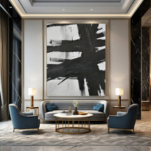 Load image into Gallery viewer, “Bold Black Brushstrokes” - Black, White Abstract Art on Canvas DKH1154