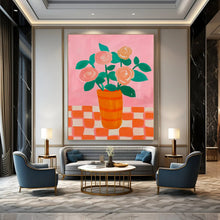 Load image into Gallery viewer, Cheerful Abstract Floral Art, Soft Pink & Bright Orange for Whimsical Kitchen & Bohemian Dining Room LargeART2258