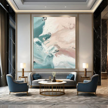 Load image into Gallery viewer, “Blush & Teal Abstract Flow” – Softly Textured Acrylic Painting with Calming Tones DTP277