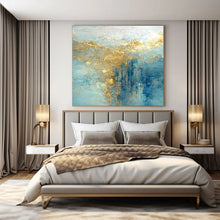 Load image into Gallery viewer, Light Blue & Gold Abstract Cascade Acrylic Art, Ideal for Sunroom & Yoga Studio LargeART1010