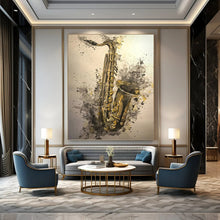 Load image into Gallery viewer, “Saxophone in Watercolor Splashes” - Abstract Musical Art on Canvas DKH1640