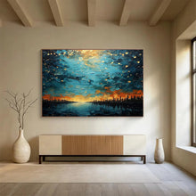 Load image into Gallery viewer, Starry Night Lake Abstract Painting on Canvas - “Celestial Reflection” DKH706