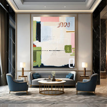 Load image into Gallery viewer, “Playful Modern Mosaic” - Pink, Green, Blue, Beige Abstract Art on Canvas DKH1109