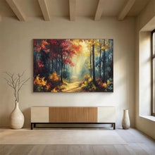 Load image into Gallery viewer, Autumn Forest “Sunlit Trail” Painting on Canvas, Nature - Themed Wall Decor DKH821