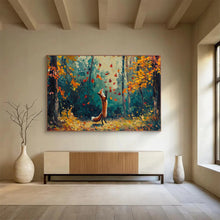 Load image into Gallery viewer, Autumn Fox in Forest Abstract Painting on Canvas - “Fall Play” DKH701