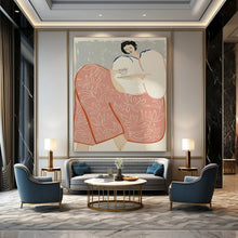 Load image into Gallery viewer, “Elegant Tea - Time Lady” - Grey, Pink, Blue Abstract Figural Art on Canvas DKH1147