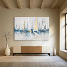 Load image into Gallery viewer, “Sailboats on Water” - Impressionistic Abstract Acrylic, Ideal for Coastal Dining Room and Yacht Club DLZ257