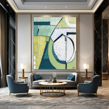 Load image into Gallery viewer, Geometric Green Abstract Painting - Great for Mid - Century Home & Nature - Lover’s Office LargeART2375