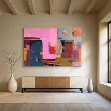 Load image into Gallery viewer, Vibrant Geometric Collage Pink, Blue & Bold Forms on Canvas DLZ003