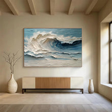 Load image into Gallery viewer, Textured Wave “Ocean Cascade” Painting on Canvas, Coastal Impasto Art DKH816