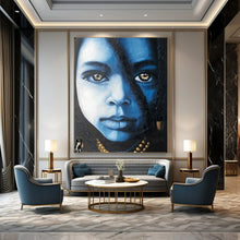 Load image into Gallery viewer, Blue - Hued Abstract Portrait Art, Ideal for Modern Studio & Bold Personal Space LargeART2152