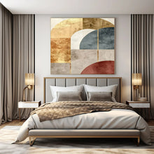 Load image into Gallery viewer, Geometric Gold & Earth - Tone Abstract Canvas Painting, Suited for Mid - Century Modern Living Room & Sophisticated Retail Boutique LargeART1246