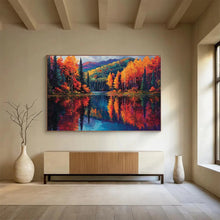Load image into Gallery viewer, Autumn Landscape “Lake Reflections” Painting on Canvas, Vibrant Scenic Art DKH818