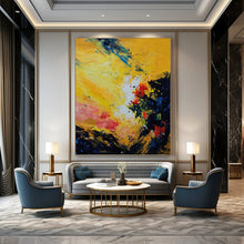 Load image into Gallery viewer, “Bold Color Explosion Abstract” - Yellow, Red, Blue Abstract Art on Canvas DKH1342