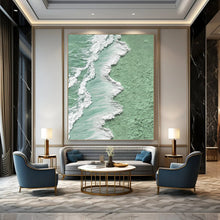 Load image into Gallery viewer, “Green Coast & White Waves” - Textured Coastal Art on Canvas DKH1505