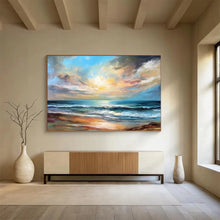 Load image into Gallery viewer, Seaside Sunset Oil Painting - Perfect for Coastal - Themed Living Rooms LargeART1607