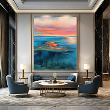 Load image into Gallery viewer, “Sunset Lagoon” – Pink, Orange & Blue Coastal Abstract Acrylic Art DTP051