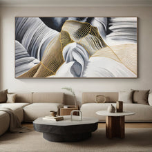 Load image into Gallery viewer, Enormous Black - White - Gold Wavy Abstract Acrylic for Luxury Penthouse & High - End Boutique LargeART0351