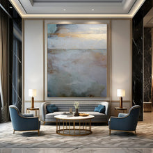 Load image into Gallery viewer, “Gilded Horizon” - Soft blues, whites, gold hints, serene landscape DTP173