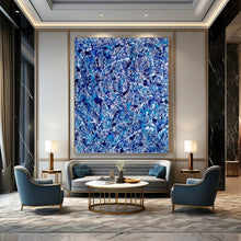 Load image into Gallery viewer, “Blue and White Drip Abstract” - Action - Painting - Style Art on Canvas DKH1560