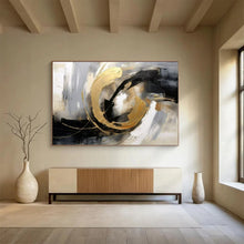 Load image into Gallery viewer, Hand - Painted Black - Gold Curved Abstract Acrylic Art for Luxury - Style Dining Room Wall LargeART1627