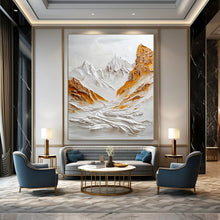 Load image into Gallery viewer, White & Gold Textured Mountain Abstract Sculpture - Painting, Perfect for Minimalist Living Room & Inspirational Office LargeART2072