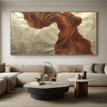 Load image into Gallery viewer, Enormous Brown - Gold Wavy Lines Acrylic for Art Deco Dining Room & Upscale Hotel Lobby LargeART0347
