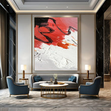 Load image into Gallery viewer, “Red and Black Abstract Splatter” - Red, Black, White Abstract Art on Canvas DKH1290