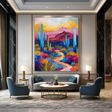 Load image into Gallery viewer, “Colorful Desert Landscape with Cacti” - Impressionistic Desert Art on Canvas DKH1556