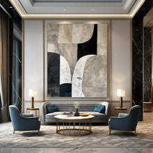Load image into Gallery viewer, “Monochrome Shape Abstract Collage” - Black, White, Grey Abstract Art on Canvas DKH1320